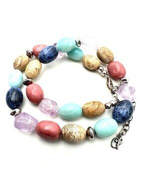 Carolyn Pollack Womens Necklace Sterling Silver Multi Gemstone Beads Pink Blue